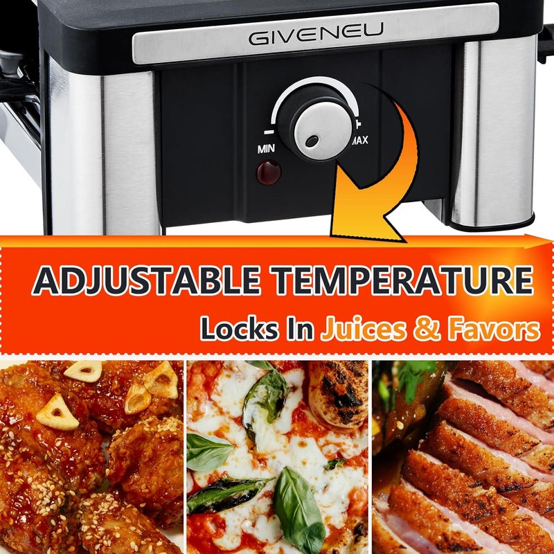 GIVENEU Raclette Grill, 1200W Electric Indoor Table Grill with Reversible Non-Stick Plate & Natural Stone | 3 in 1 BBQ Raclette with 8 Cheese Melt Pans, Wooden Spatulas & Temperature Control - Image 5